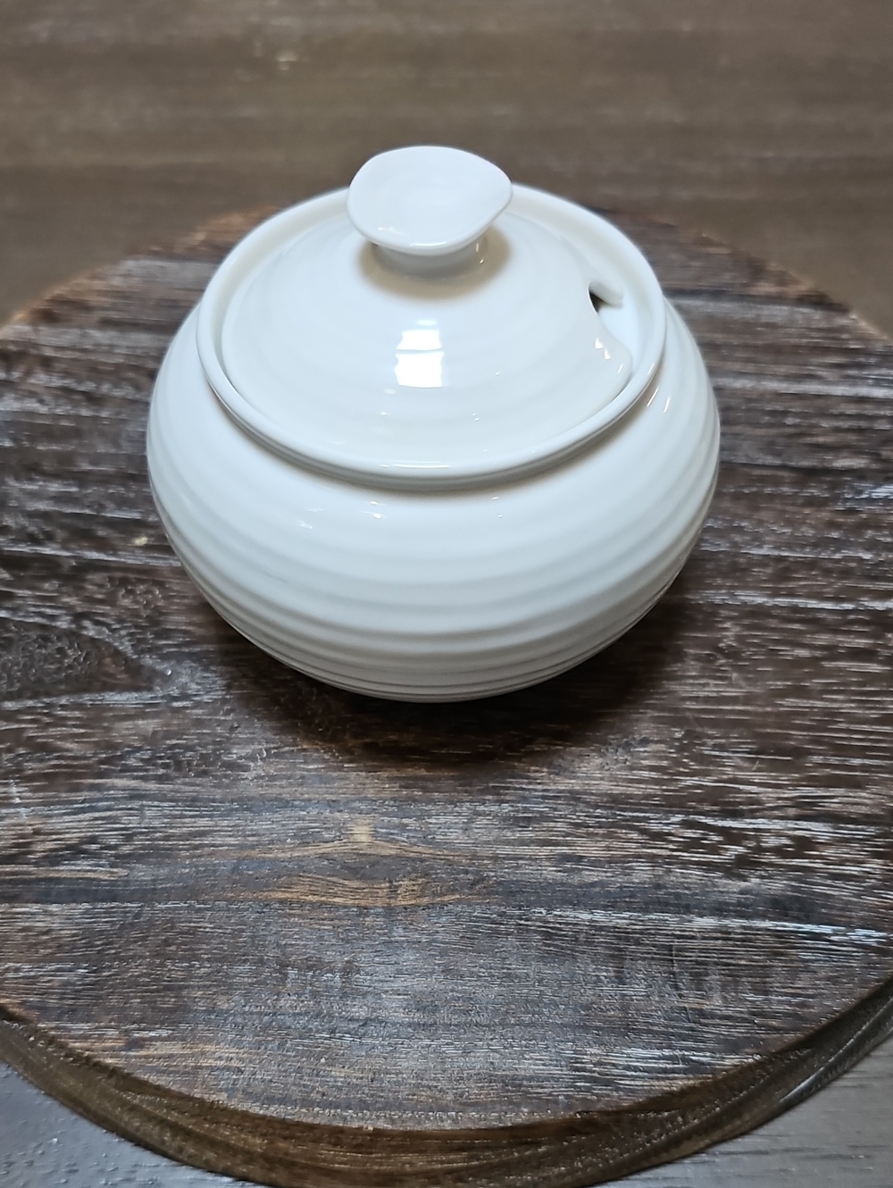 Portmeirion White Ceramic Sugar Jar with Lid